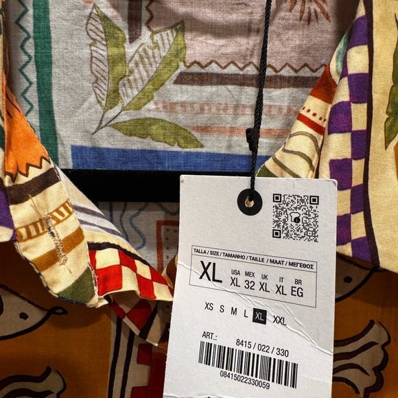 🌺 ZARA Printed Shirt Dress Multicolor 100% Cotton Belted Midi Dress Size XL NWT - Picture 7 of 8